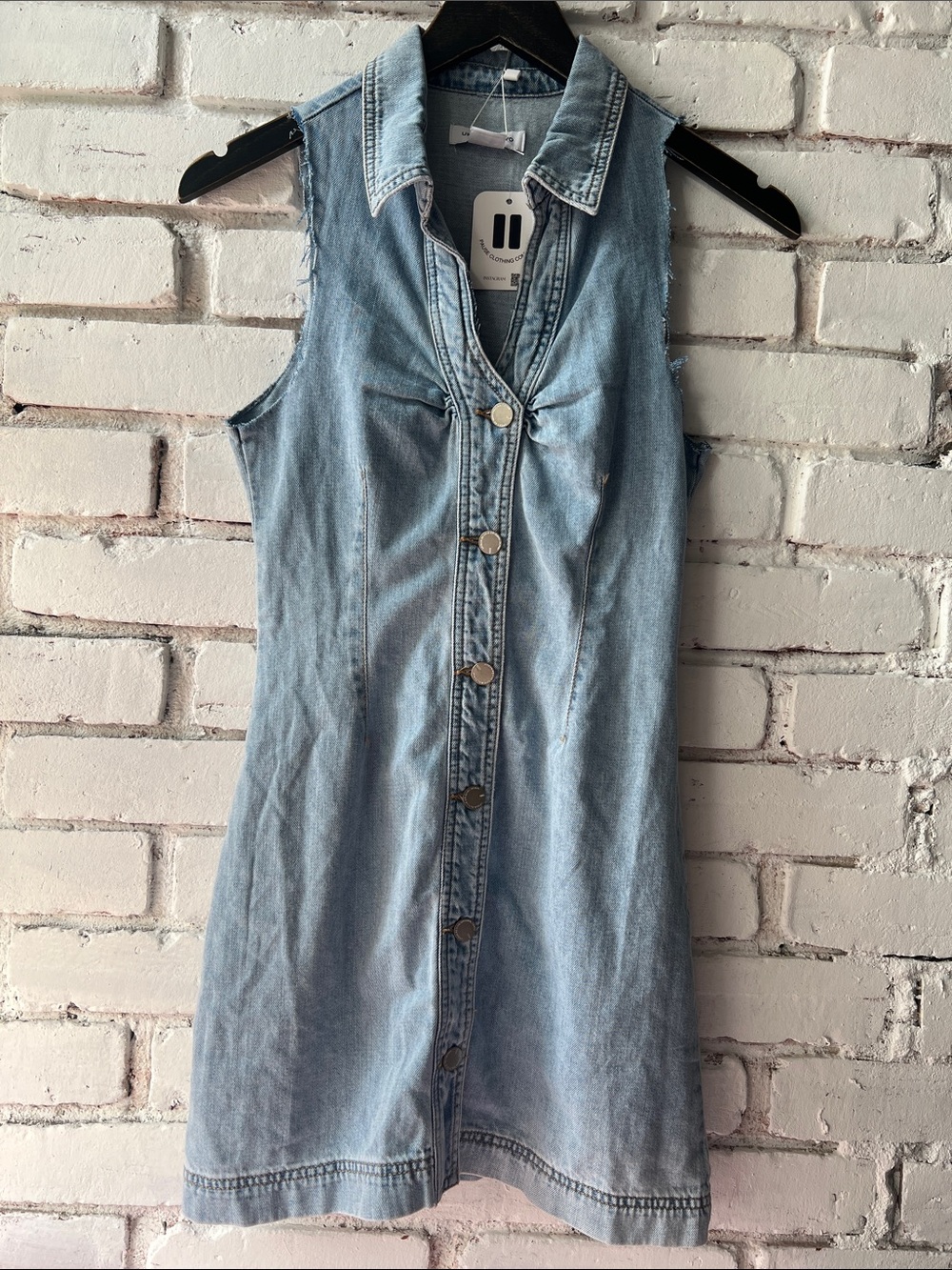 Sleeveless Light Wash Denim Button-Front Dress Western vest dress